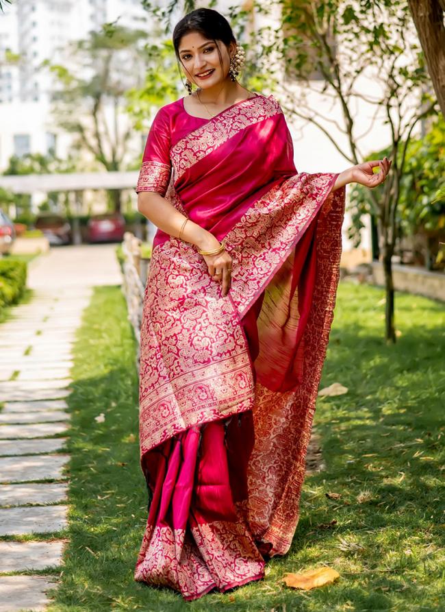 Silk Hot Pink Traditional Wear Weaving Saree